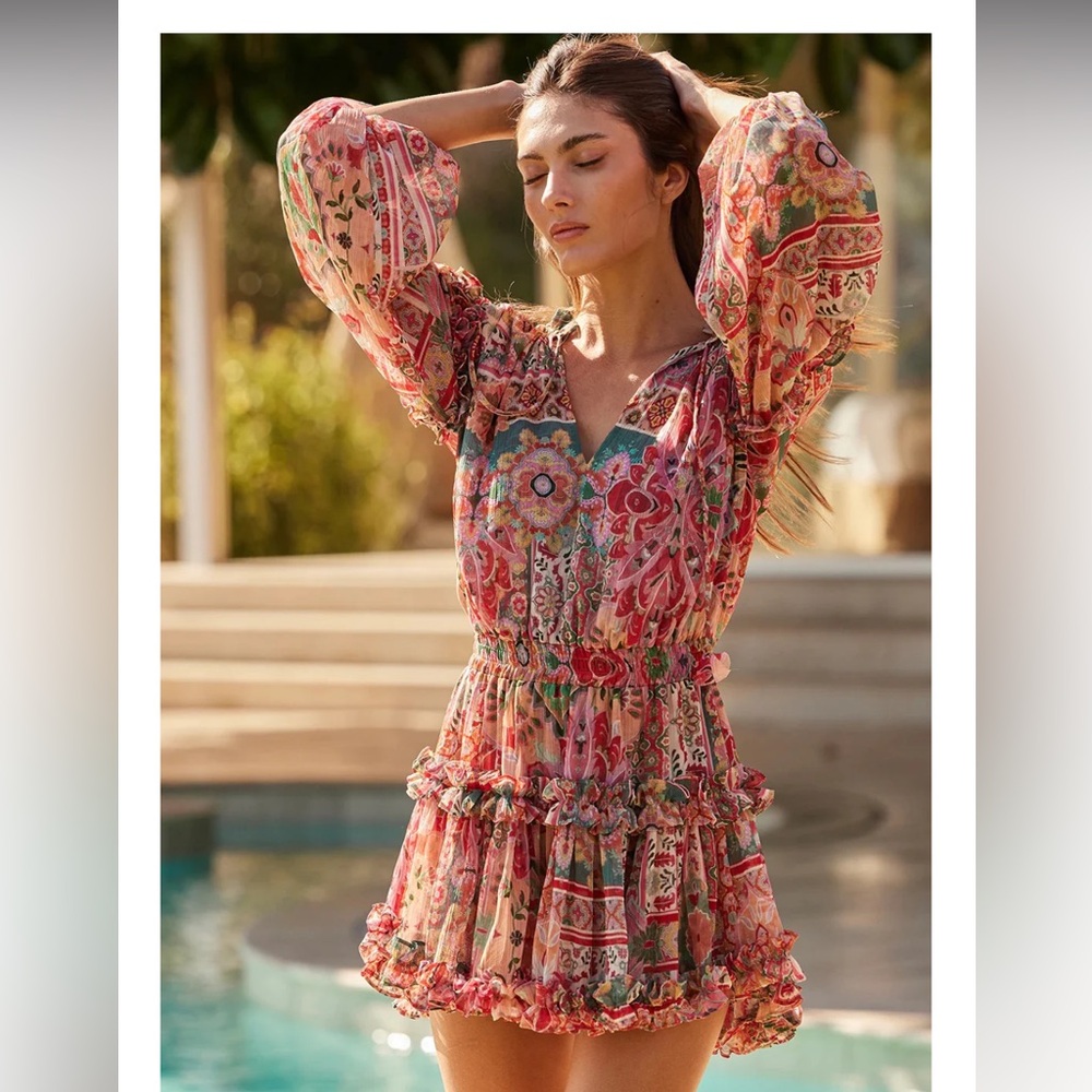 NWT  MISA Los Angeles Elena Dress In Palazzo Tile